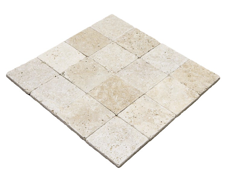 Wohnrausch Travertin Mosaikfliesen CREMA 10 x 10 x 1 cm, getrommelt, beige