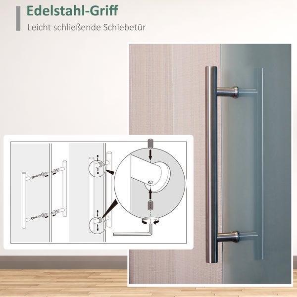 HOMCOM Glasschiebetür Schiebetür Tür Zimmertür mit Griffstange einseitig satiniert 90 x 205 cm