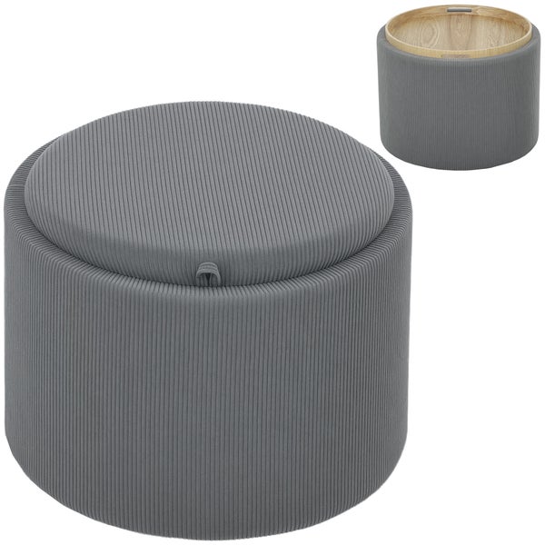HOMCOM Sitzhocker mit Stauraum Hocker mit Deckel, Runder Fußhocker Polsterhocker Couchtisch mit Cord-Optik 56 x 56 x 42 cm Grau