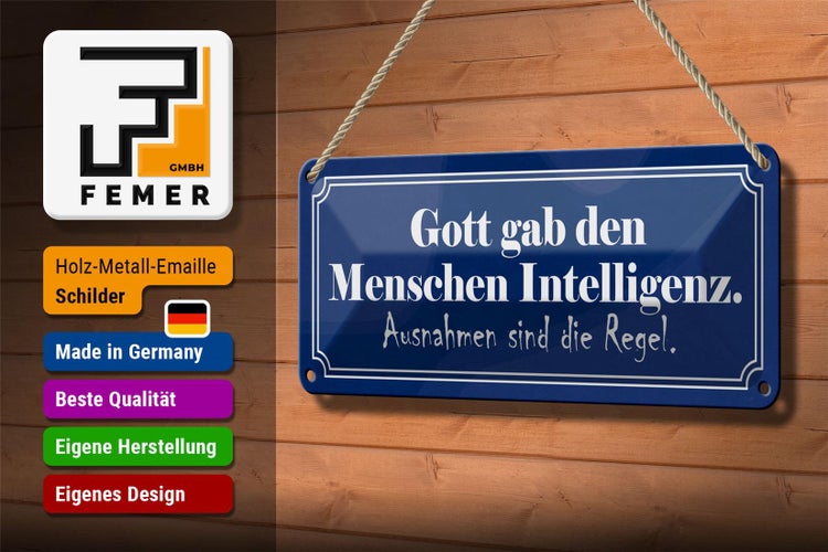 Blechschild Spruch 27x10cm Gott gab Menschen Intelligenz Dekoration