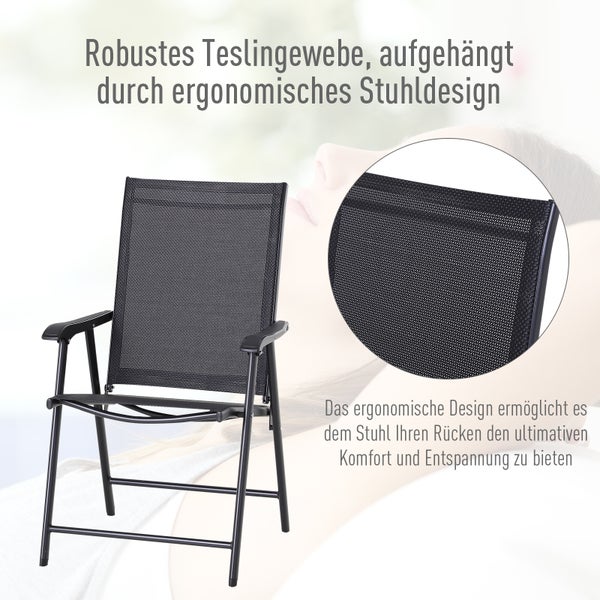 Outsunny Klappstuhl mit Armlehne, 58B x 64T x 94H cm, Metall, Texteline, Schwarz