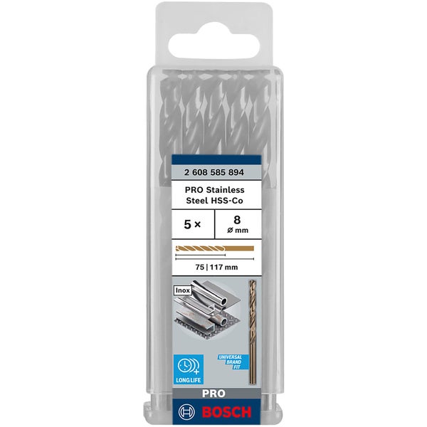 Bosch Pro Edelstahl Stahlbohrer Set, 5 Stück, 8 mm