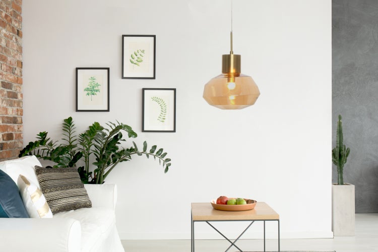Retro Glaslampe Beige, Hängelampe Vintage Look | Wohnzimmer Esszimmer Leuchte