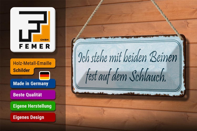 Blechschild Spruch 27x10cm ich stehe mit beiden Beinen fest Dekoration