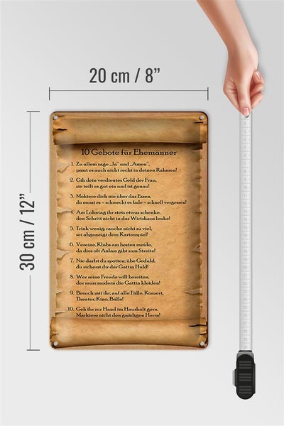 Blechschild Spruch 20x30cm 10 Gebote für Ehemänner sage ja