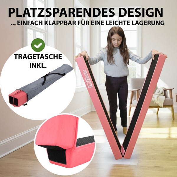 Klappbare Schublade in Holzoptik mit schwarzem Griff, offen mit Inhalt und im zusammengeklappten Zustand dargestellt.