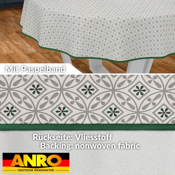 Tischdecke mit floralem Muster, Paspelband und Vliesstoff-Rückseite