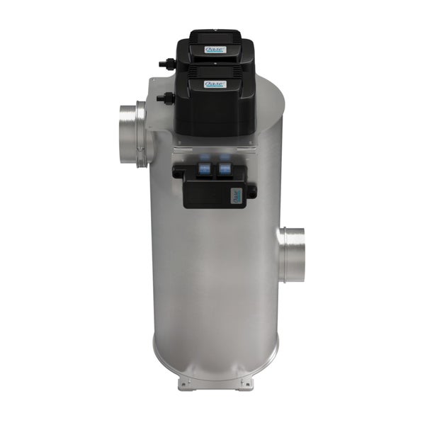 Oase Bitron Eco UVC-Vorklärgerät aus Edelstahl mit zwei Steuereinheiten und Oase Logo.