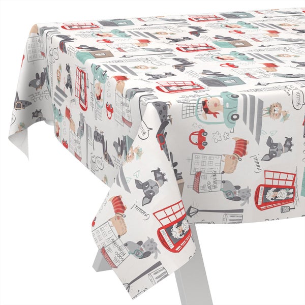 Tischdecke mit Tiermotiven auf Tisch