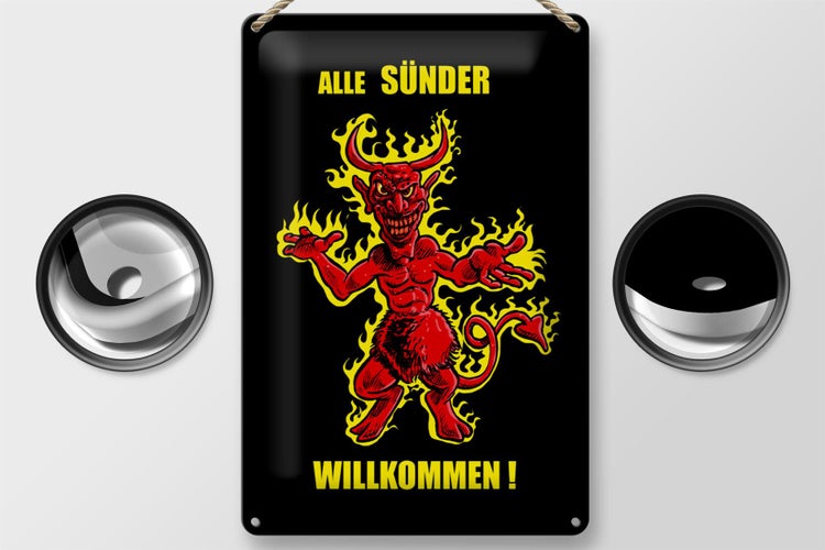 Blechschild Spruch 20x30cm Alle Sünder willkommen (Teufel)