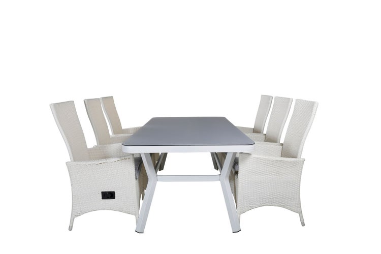 Virya Gartenset Tisch 100x200cm und 6 Stühle Padova weiß, grau. 100 X 200 X 74 cm