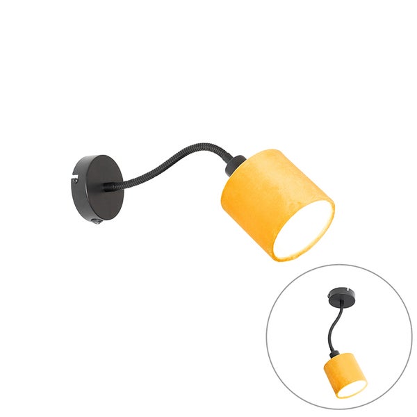 Wandleuchte schwarz mit gelbem Schalter und flexiblem Arm - Merwe