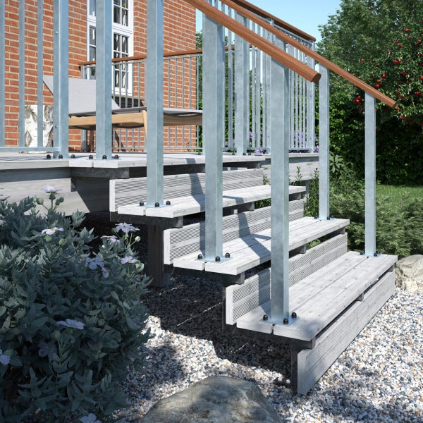 3er Set Stahl Treppenwange 4 Stufen - Option für Setzstufen-Höhe 68cm