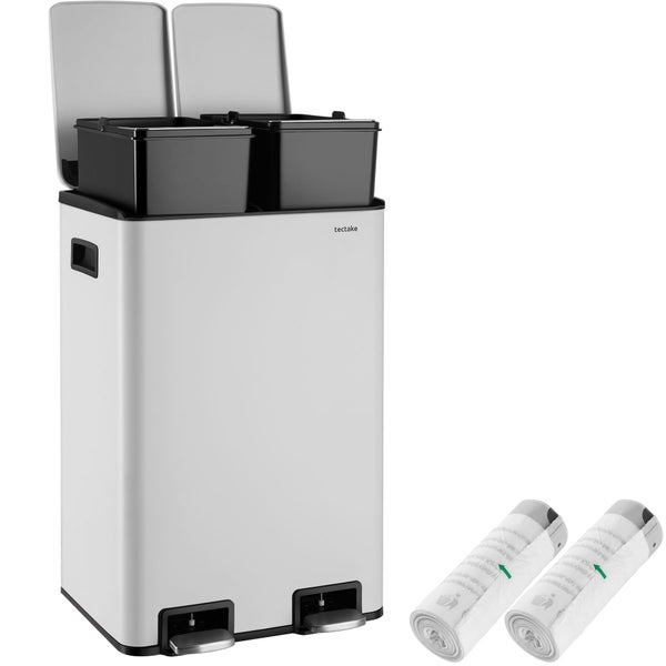 Tectake Mülltrennsystem mit zwei Inneneimern und zwei Pedalen sowie zwei Rollen Müllbeutel