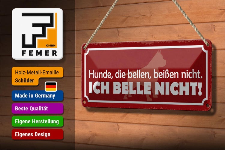 Blechschild Spruch 27x10cm Hunde die bellen beißen nicht Dekoration