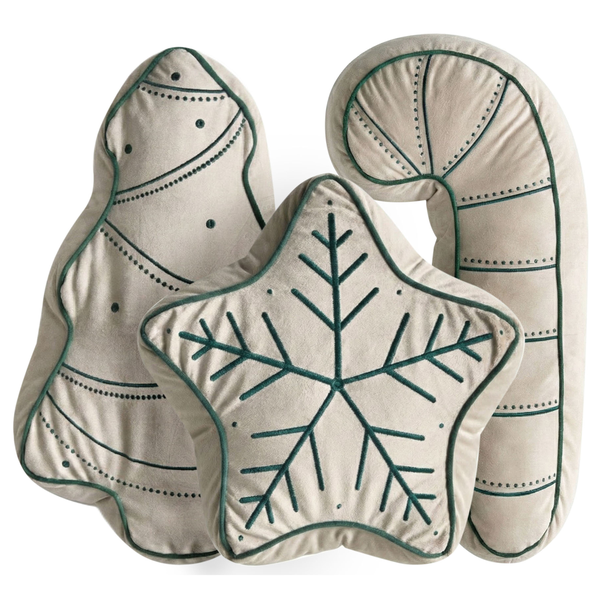 Dekokissen-Set mit Weihnachtsbaum-, Stern- und Zuckerstangen-Motiven