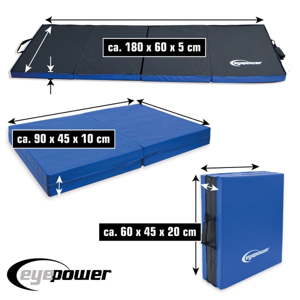180x60 Klappbare Gymnastikmatte - 5cm dicke Turnmatte Blau Schwarz