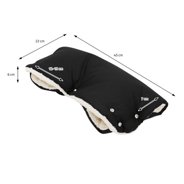 Joyz Kinderwagen Handwärmer, Schwarz, Kinderwagenmuff mit Warm Flanell Innenseite, Muff Atmungsaktiv Wasserdicht Winddicht, Handmuff Handschuhe Universalgröße für Kinderwagen & Buggy, Schutz der Hände