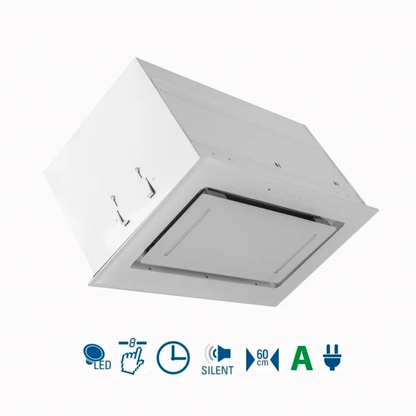 Dunstabzugshaube mit LED-Beleuchtung, Timerfunktion, geräuscharm, 60 Zentimeter breit und Energieeffizienzklasse A.