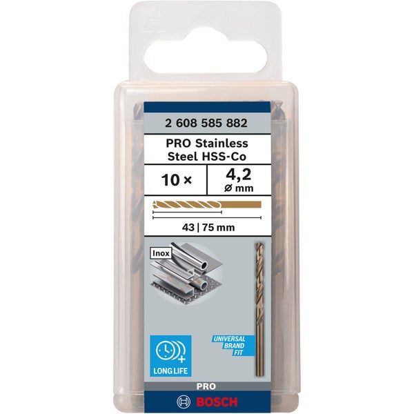 Bosch Pro Edelstahl HSS-Co Bohrer Set, 10 Stück, 4,2 Millimeter Durchmesser