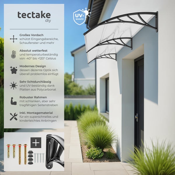 Vordach tectake  200 x 93 cm in Bogenform transparent
