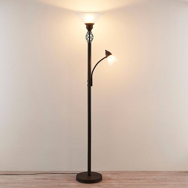 Stehlampe mit Leselampe und Glasschirm