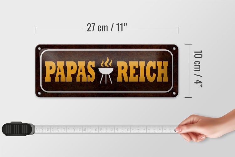 Blechschild Spruch 27x10cm Papas Reich Grill Dekoration
