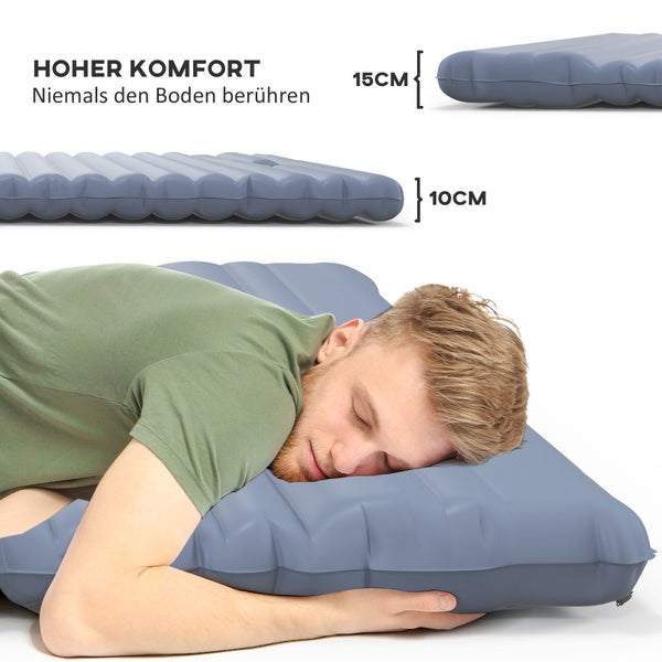 Outsunny Camping Isomatte, Luftmatratze, selbstaufblasende Schlafmatte mit Fußpresse Pumpe, Tragetasche für 2 Personen, Luftbett für Reisen, bis 150 kg belastbar, Blau