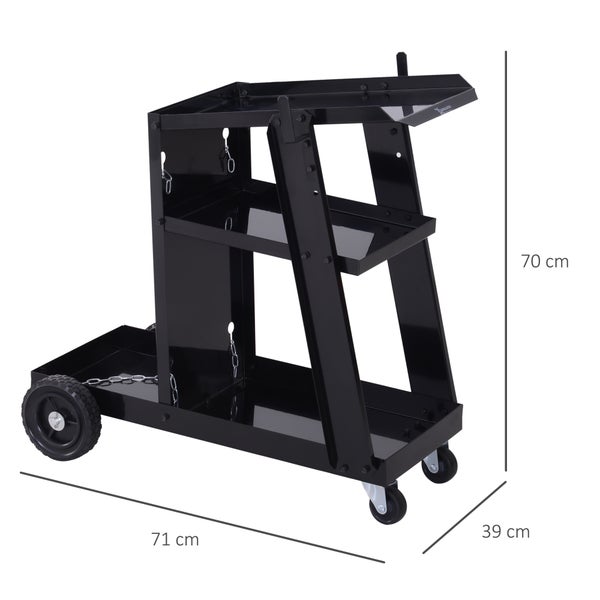 DURHAND, Schweißwagen, Schweißgerätwagen mit 3 Regalen, 71L x 39B x 70Hcm, Stahl, Schwarz