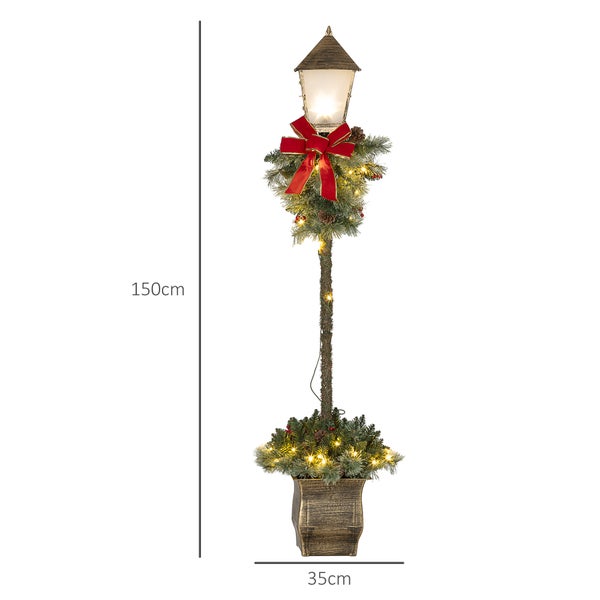Outsunny 150 cm Weihnachtslaterne Weihnachtsbeleuchtung mit LED-Lichterkette Tannenzapfen Beeren Schleife für Weihnachtsfest Metall Grün