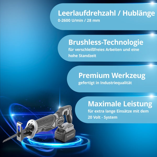 STAHLWERK Akku-Säbelsäge BRS-20 ST mit 20 Volt, 4 Ah Li Ion Akku, 0-2600 U/min