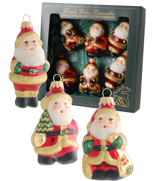 Rot/Gold 7-9cm Weihnachtsmänner, 6 Stück sortierte Glasornamente, mundgeblasen, handbemalt, 6 Stck., Weihnachtsbaumkugeln, Christbaumschmuck, Weihnachtsbaumanhänger
