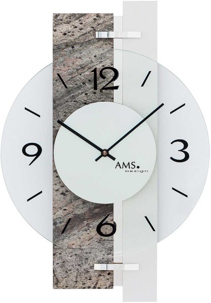 AMS Wanduhr Mit Quarzwerk - Geschwungenes Holzgehäuse In Messingoptik, Geräuscharm