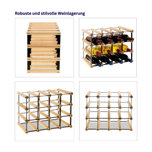 PROREGAL Modulares Weinregal Vinotega Mod Metal HxBxT 32,5 x 42,5 x 24,5 cm 4 x 3 Flaschen Massives Kiefernholz Natur