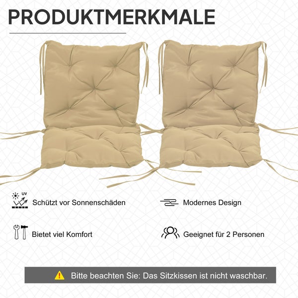 Zwei Stuhlkissen mit Knopfheftung und Haltebändern. Schutz vor Sonnenschäden, modernes Design, hoher Komfort, Set für zwei Personen. Nicht waschbar.