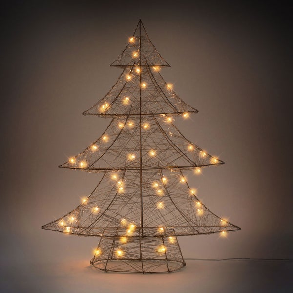 ECD Germany LED Deko Baum Weihnachten mit 60 warmweißen LEDs, 60 cm hoch, Metall, Gold, Weihnachtsbaum mit Beleuchtung & Timer, Innen, batteriebetrieben, Lichterbaum Tanne stehend Weihnachtsdeko