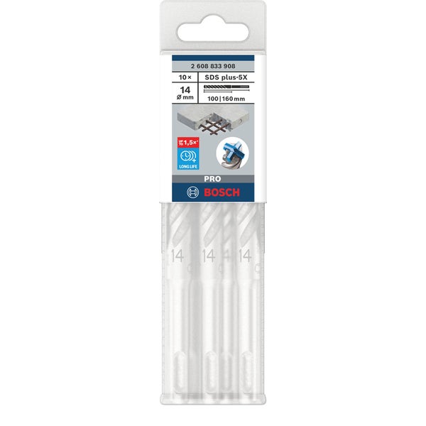Bosch SDS plus-5X Hammerbohrer Set, 14 mm Durchmesser, 10 Stück