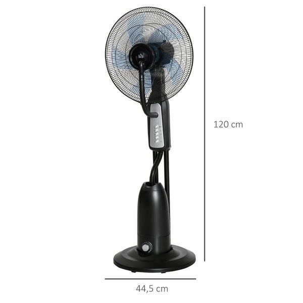 HOMCOM Standventilator mit 2,8 Liter Wasserkühlung 90 W Ventilator mit Nebelfunktion Lüfter Verstellbarer Neigungswinkel Metall Schwarz+Silber Höhe 120 cm
