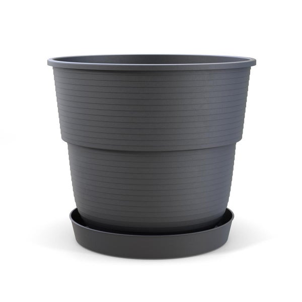 Plastard Blumentopf 3er Set mit Untersetzer Anthrazit 14 x 11.5 cm Pflanzkübel für Innen und Außen