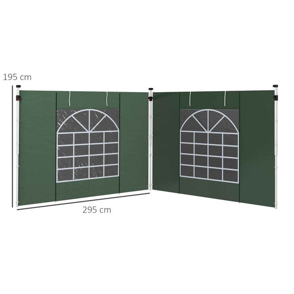 Outsunny 2er-Set Seitenteile für Pavillon 3x3/3x6 m, Seitenwand mit Fenster und Klettverschluss, wasserdicht Seitenwände aus Oxfordstoff, als Windschutz und Sichtschutz für Partyzelt, Grün