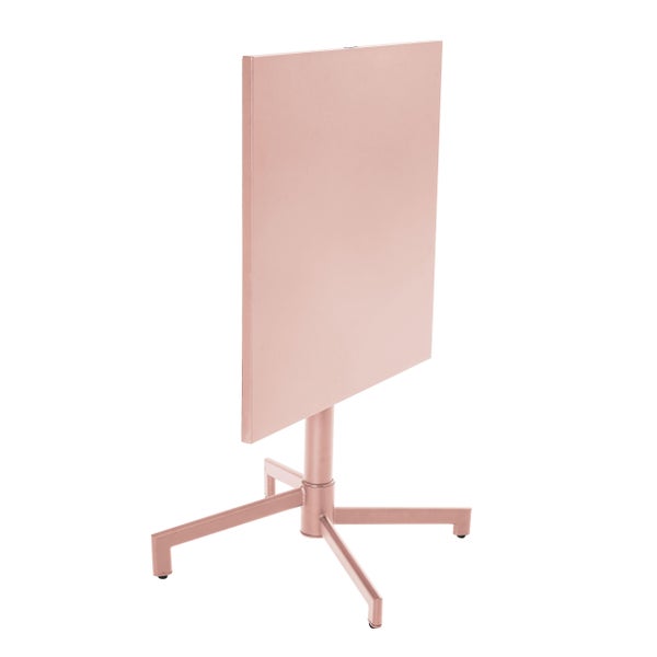 Quadratischer Bistrotisch aus Metall mit abklappbarer Tischplatte in Rosa.