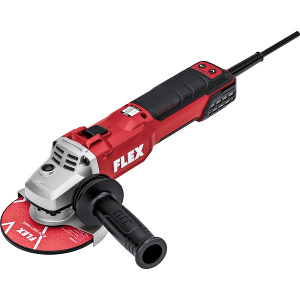 FLEX Winkelschleifer mit bürstenlosem Motor und Zusatzhandgriff für präzises Trennen und Schleifen von Metall.