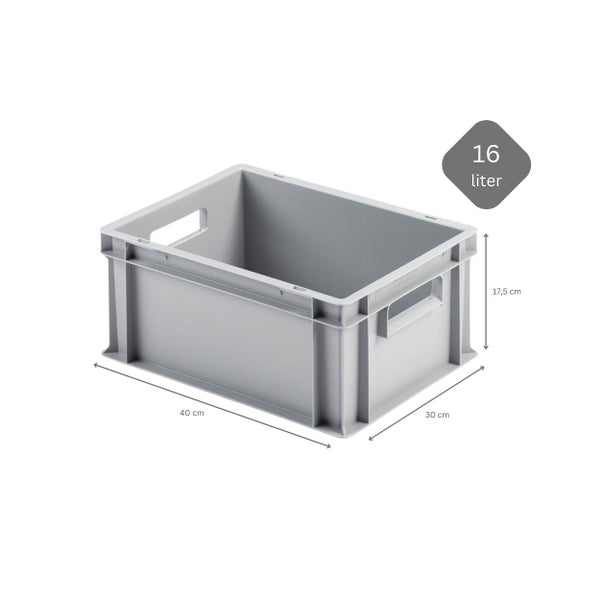 PROREGAL SuperSparSet 10 x Eurobehälter Mit Offenem Griff und Scharnierdeckel HxBxT 17,5 x 30 x 40 cm 16 Liter Grau Eurobox Transportbox