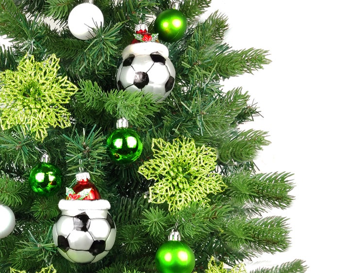 Geschmückter künstlicher Weihnachtsbaum FUSSBALL GESCHENK 60 cm mit LED-BELEUCHTUNG IM TOPF