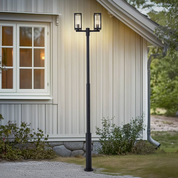 Lucande Mastleuchte außen Siveta (Modern) in Schwarz aus Aluminium (2 flammig, E27) - Kandelaber Außenleuchte