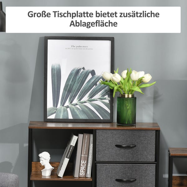 HOMCOM Kommode Aufbewahrungsschrank mit 3 Stoff-Schubladen, 2 offenen Regal, Kommodenschrank mit Metallrahmen für Schlafzimmer, Wohnzimmer Braun