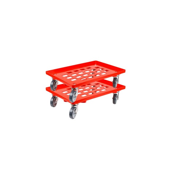 PROREGAL SparSet 2x Transportroller für Euroboxen 60 x 40 cm mit Gummiräder Rot Gitter/Rasterdeck 2 Lenkrollen und 2 Bremsrollen Traglast 300 kg