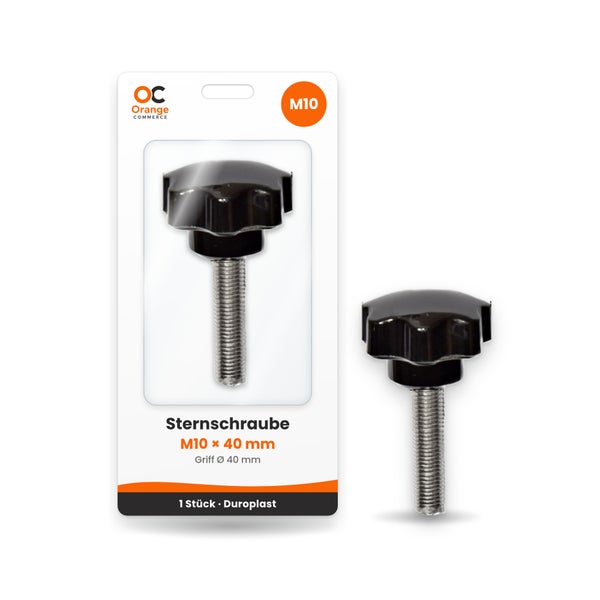 Sternschraube M10 x 40 Millimeter aus Duroplast mit 40 Millimeter Griffdurchmesser in Blisterverpackung