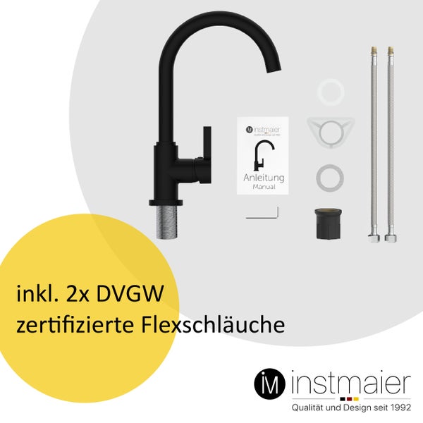 instmaier Küchenarmatur K3 | 360° schwenkbar | Wasserhahn Küche | Spültischarmatur Schwarz Matt | Hoher Auslauf | mit Zentralverschraubung