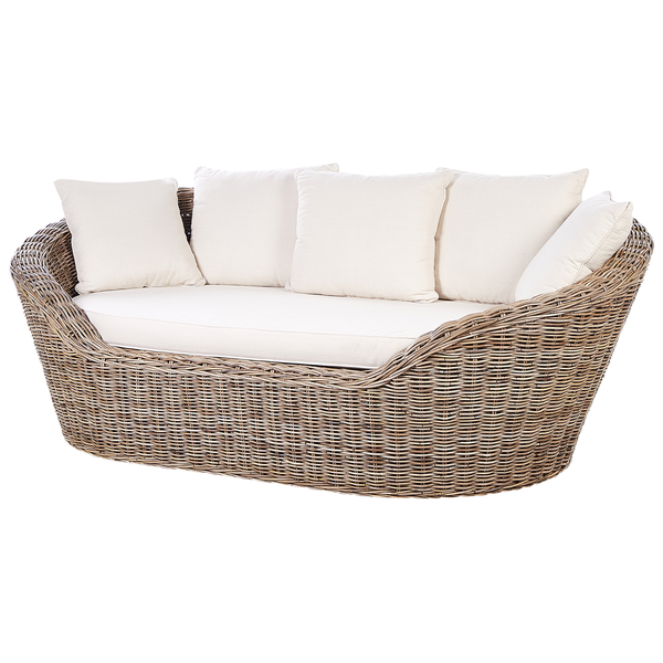 Gartensofa aus Rattan mit weichen Sitz- und Rückenkissen für den Außenbereich